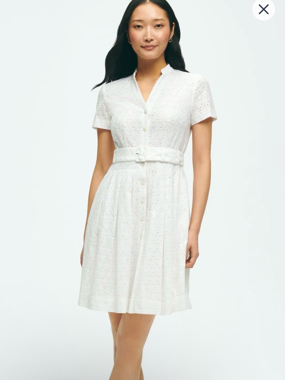 Brooks Brothers White Cotton Eyelet Belted Shirt Dress